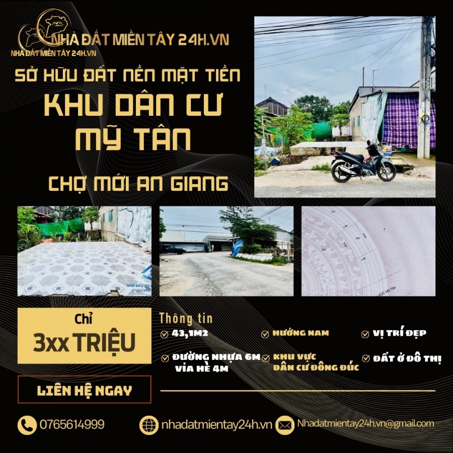 SỞ HỮU ĐẤT NỀN MẶT TIỀN – MẶT TIỀN KHU DÂN CƯ MỸ TÂN, CHỢ MỚI, AN GIANG